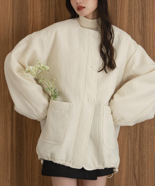 hinari（ヒナリ）の「ニュアンスジャガード中綿ブルゾン（ブルゾン・レディース・ブラック/アイボリー・FREE/SMALL）」の10枚目の写真