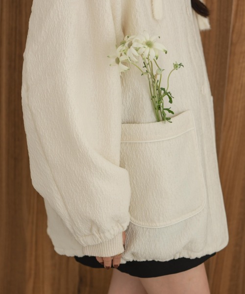 hinari（ヒナリ）の「ニュアンスジャガード中綿ブルゾン（ブルゾン・レディース・ブラック/アイボリー・FREE/SMALL）」の9枚目の写真