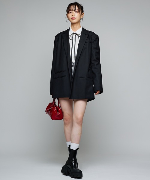 Narcissus（ナルシス）の「テーラードジャケット/オーバーサイズ/メンズライク/肩パッド《動画あり》（テーラードジャケット・レディース・チャコール/ブラック・FREE）」の19枚目の写真