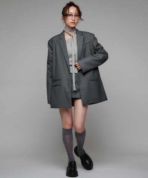 Narcissus（ナルシス）の「テーラードジャケット/オーバーサイズ/メンズライク/肩パッド《動画あり》（テーラードジャケット・レディース・チャコール/ブラック・FREE）」の4枚目の写真