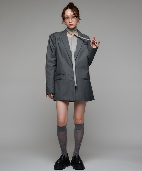 Narcissus（ナルシス）の「テーラードジャケット/オーバーサイズ/メンズライク/肩パッド《動画あり》（テーラードジャケット・レディース・チャコール/ブラック・FREE）」の7枚目の写真