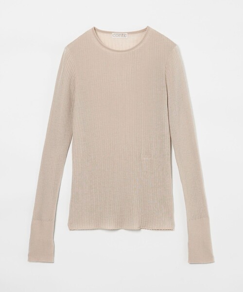 conte(コンテ)の「<conte>シアー リブ クルーネックニット(ニット/セーター・レディース・ベージュ/ネイビー/ライム/グレー系・FREE)」の3枚目の写真