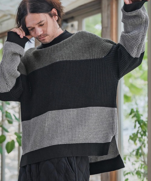 CAMBIO(カンビオ)の「mn3189-Switch Middle Gauge Knit Pullover ニット(A54925cmb)(ニット/セーター・メンズ・ネイビー/チャコールグレー/ブラック/ミックスグレー・S/M/L)」の2枚目の写真