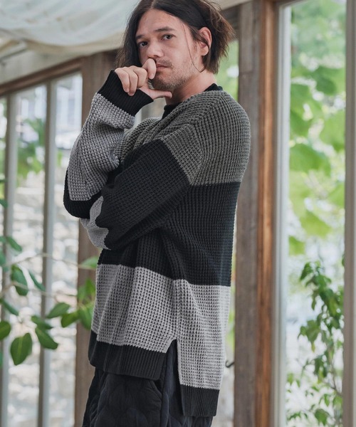 CAMBIO(カンビオ)の「mn3189-Switch Middle Gauge Knit Pullover ニット(A54925cmb)(ニット/セーター・メンズ・ネイビー/チャコールグレー/ブラック/ミックスグレー・S/M/L)」の7枚目の写真