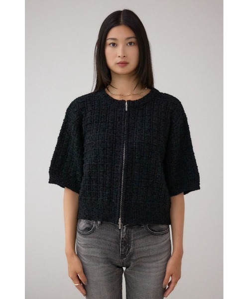 AZUL by moussy(アズールバイマウジー)の「Wジップ5分袖ツイードニット(ニット/セーター・レディース・グレイッシュベージュ/ブラック・FREE)」の6枚目の写真