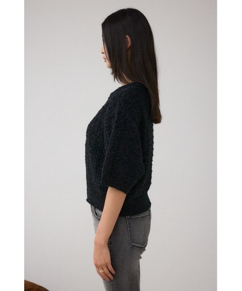 AZUL by moussy(アズールバイマウジー)の「Wジップ5分袖ツイードニット(ニット/セーター・レディース・グレイッシュベージュ/ブラック・FREE)」の7枚目の写真