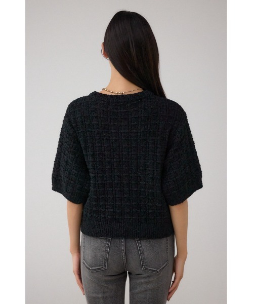 AZUL by moussy(アズールバイマウジー)の「Wジップ5分袖ツイードニット(ニット/セーター・レディース・グレイッシュベージュ/ブラック・FREE)」の8枚目の写真