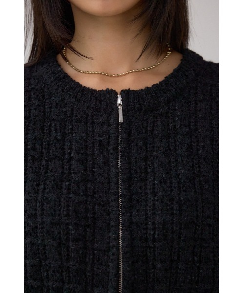 AZUL by moussy(アズールバイマウジー)の「Wジップ5分袖ツイードニット(ニット/セーター・レディース・グレイッシュベージュ/ブラック・FREE)」の9枚目の写真