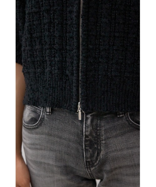 AZUL by moussy(アズールバイマウジー)の「Wジップ5分袖ツイードニット(ニット/セーター・レディース・グレイッシュベージュ/ブラック・FREE)」の11枚目の写真