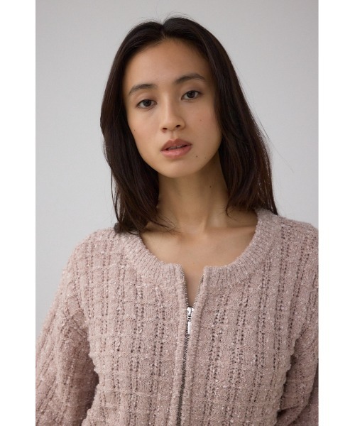 AZUL by moussy(アズールバイマウジー)の「Wジップ5分袖ツイードニット(ニット/セーター・レディース・グレイッシュベージュ/ブラック・FREE)」の13枚目の写真