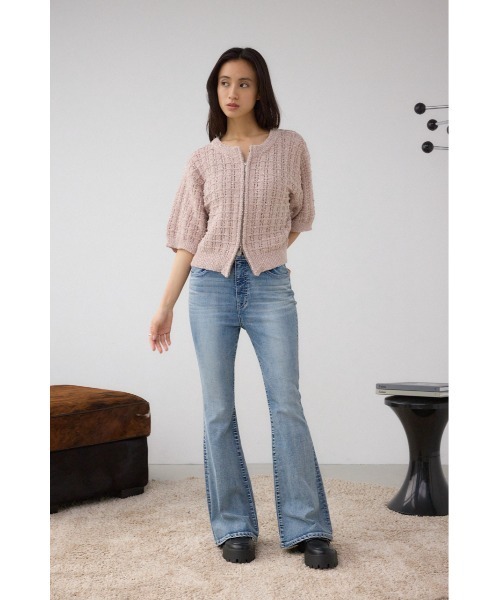 AZUL by moussy(アズールバイマウジー)の「Wジップ5分袖ツイードニット(ニット/セーター・レディース・グレイッシュベージュ/ブラック・FREE)」の15枚目の写真