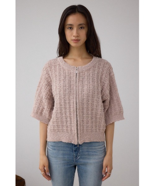 AZUL by moussy(アズールバイマウジー)の「Wジップ5分袖ツイードニット(ニット/セーター・レディース・グレイッシュベージュ/ブラック・FREE)」の16枚目の写真