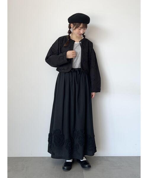 TSUHARU by Samansa Mos2（ツハルバイサマンサモスモス）の「中綿カットワークキルトジャケット（ノーカラージャケット・レディース・キナリ/ブルー/ブラック・F）」の18枚目の写真