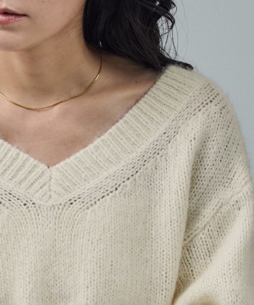 SALON adam et rope'(サロン アダム エ ロペ)の「コットンウールメランジVネックニットプルオーバー(ニット/セーター・レディース・オフホワイト/ブラウン系その他2・FREE)」の9枚目の写真