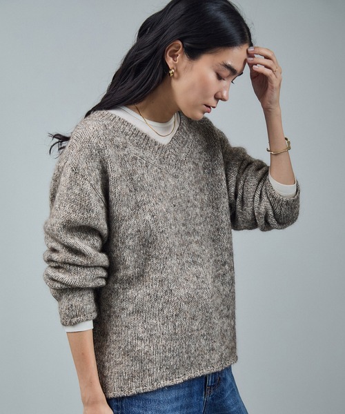 SALON adam et rope'(サロン アダム エ ロペ)の「コットンウールメランジVネックニットプルオーバー(ニット/セーター・レディース・オフホワイト/ブラウン系その他2・FREE)」の12枚目の写真