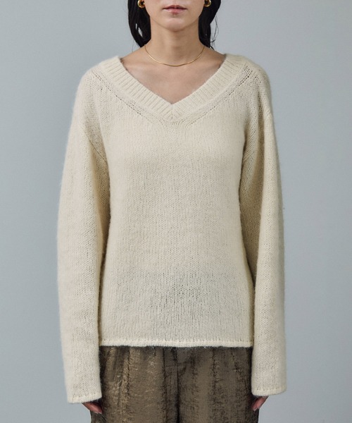 SALON adam et rope'(サロン アダム エ ロペ)の「コットンウールメランジVネックニットプルオーバー(ニット/セーター・レディース・オフホワイト/ブラウン系その他2・FREE)」の14枚目の写真