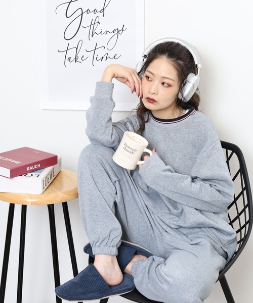 FUNALIVE（ファンアライブ）の「シャギー裏起毛パジャマ スウェット上下セットアップ レディース（ルームウェア/パジャマ・レディース・杢グレー/ネイビー/チャコール・M/L）」の2枚目の写真