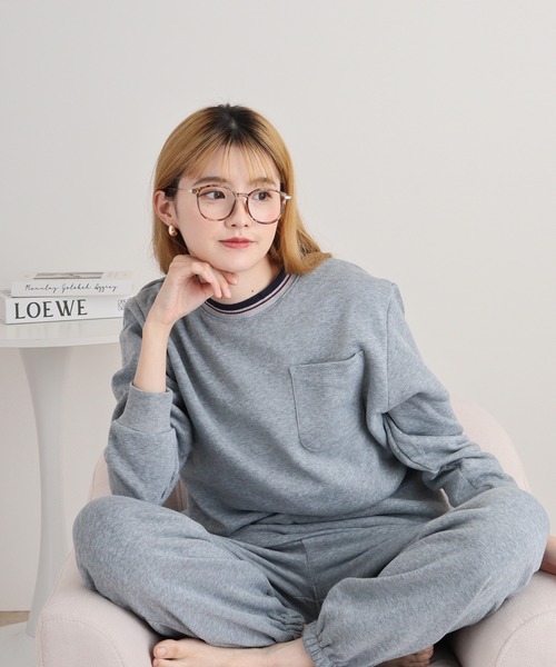 FUNALIVE（ファンアライブ）の「シャギー裏起毛パジャマ スウェット上下セットアップ レディース（ルームウェア/パジャマ・レディース・杢グレー/ネイビー/チャコール・M/L）」の8枚目の写真