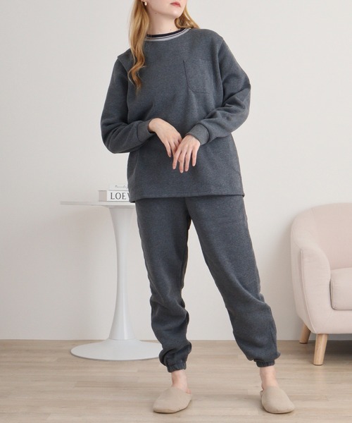 FUNALIVE（ファンアライブ）の「シャギー裏起毛パジャマ スウェット上下セットアップ レディース（ルームウェア/パジャマ・レディース・杢グレー/ネイビー/チャコール・M/L）」の12枚目の写真