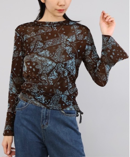 Doumoi(ドゥモエ)の「ベルスリーブ プリント デザイン プルオーバー(Tシャツ/カットソー・レディース・ブラウン/ブラック・FREE)」の9枚目の写真