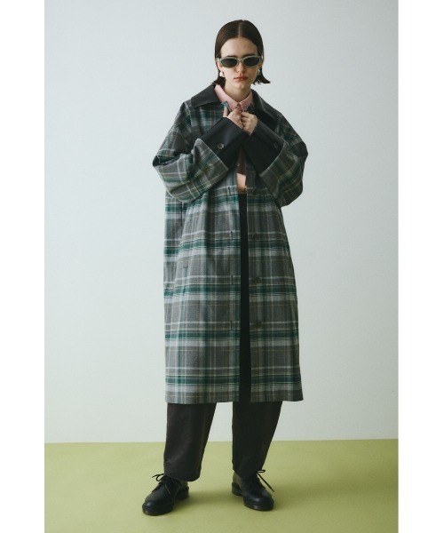 45R インドメリノ縮絨のロングカシュクール チェック グリーン 45R