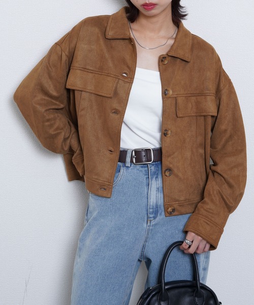 Chillfar（チルファー）の「スエードオーバーシャツ（ブルゾン・レディース・ブラウン/モカ/ブラック・FREE）」の4枚目の写真