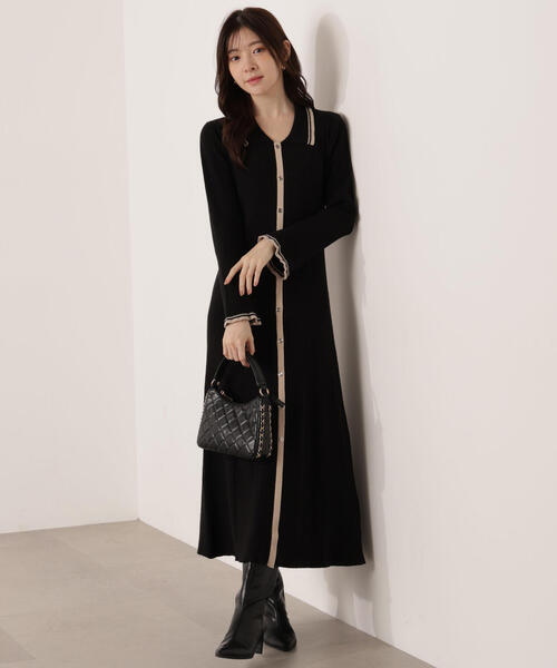 PROPORTION BODY DRESSING(プロポーションボディドレッシング)の「<E>バイカラー衿ニットワンピース / 1215247100(ワンピース・レディース・ブラック/ホワイト系その他・MEDIUM/P/S)」の2枚目の写真