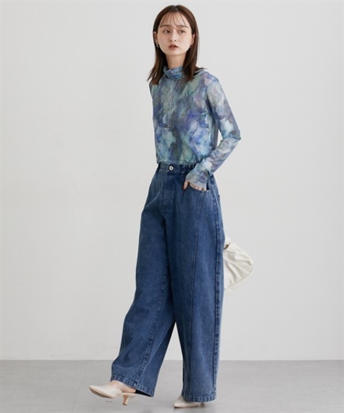 nissen(ニッセン)の「カーブバギーデニムパンツ(デニムパンツ・レディース・ブラック/ブルー・M/L/LL)」の4枚目の写真