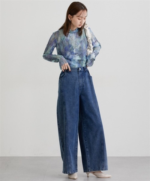 nissen(ニッセン)の「カーブバギーデニムパンツ(デニムパンツ・レディース・ブラック/ブルー・M/L/LL)」の5枚目の写真