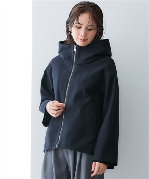 7days Life Styling（セブンデイズライフスタイリング）の「裏キルトウール調ミドル丈フーディーコート（防風）<大きいサイズ有>（その他アウター・レディース・ネイビー/グレー・5L/4L/3L/LL/L/M）」の2枚目の写真