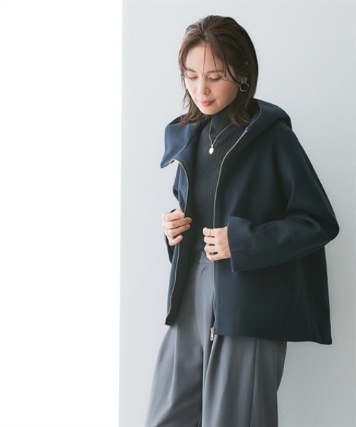 7days Life Styling（セブンデイズライフスタイリング）の「裏キルトウール調ミドル丈フーディーコート（防風）<大きいサイズ有>（その他アウター・レディース・ネイビー/グレー・5L/4L/3L/LL/L/M）」の12枚目の写真