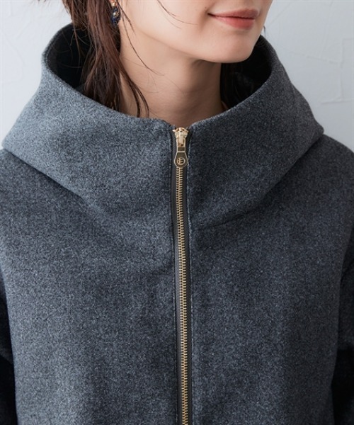 7days Life Styling（セブンデイズライフスタイリング）の「裏キルトウール調ミドル丈フーディーコート（防風）<大きいサイズ有>（その他アウター・レディース・ネイビー/グレー・5L/4L/3L/LL/L/M）」の4枚目の写真