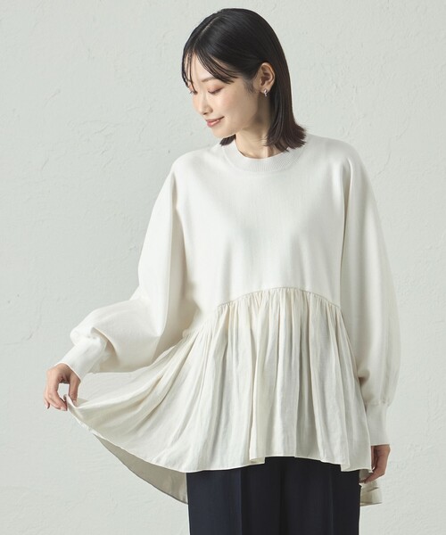 CAST:（キャストコロン）の「【イージケア】布帛コンビニット（ニット/セーター・レディース・オフホワイト/ブラック/ブルー系その他2・M）」の2枚目の写真