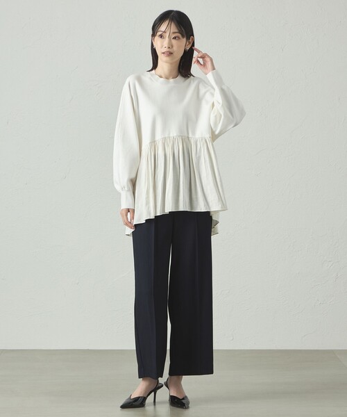 CAST:（キャストコロン）の「【イージケア】布帛コンビニット（ニット/セーター・レディース・オフホワイト/ブラック/ブルー系その他2・M）」の4枚目の写真