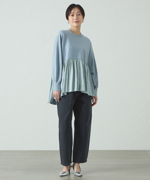 CAST:（キャストコロン）の「【イージケア】布帛コンビニット（ニット/セーター・レディース・オフホワイト/ブラック/ブルー系その他2・M）」の6枚目の写真