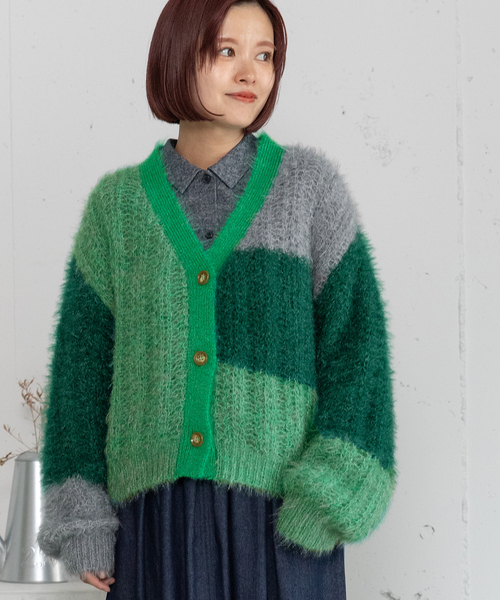 POU DOU DOU(プードゥドゥ)の「カラーブロックカーディガン(カーディガン/ボレロ・レディース・ブルー/グリーン/レッド・M)」の2枚目の写真
