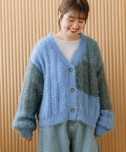 POU DOU DOU(プードゥドゥ)の「カラーブロックカーディガン(カーディガン/ボレロ・レディース・ブルー/グリーン/レッド・M)」の4枚目の写真