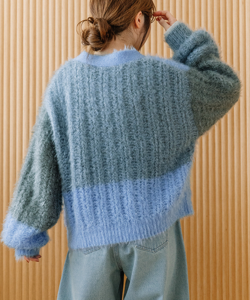 POU DOU DOU(プードゥドゥ)の「カラーブロックカーディガン(カーディガン/ボレロ・レディース・ブルー/グリーン/レッド・M)」の6枚目の写真