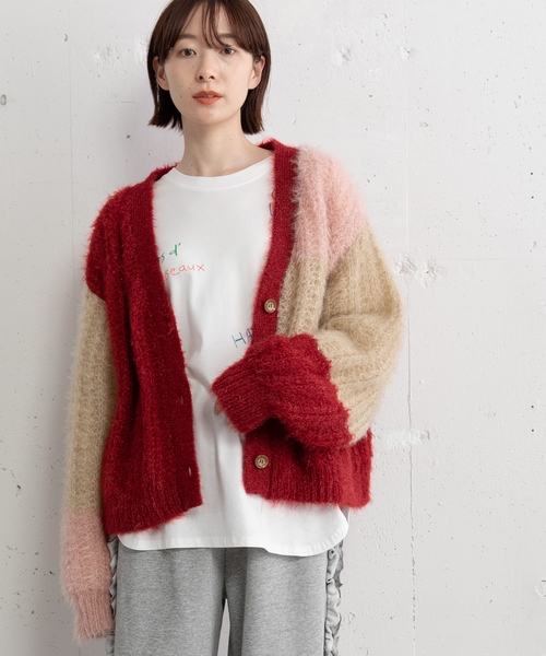 POU DOU DOU(プードゥドゥ)の「カラーブロックカーディガン(カーディガン/ボレロ・レディース・ブルー/グリーン/レッド・M)」の15枚目の写真