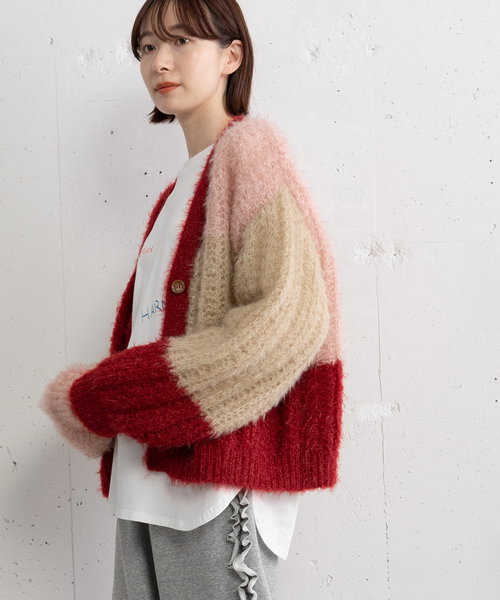 POU DOU DOU(プードゥドゥ)の「カラーブロックカーディガン(カーディガン/ボレロ・レディース・ブルー/グリーン/レッド・M)」の16枚目の写真