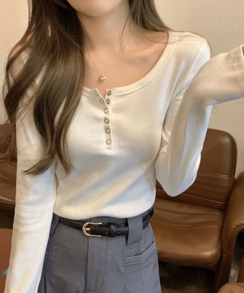 FUNdaysion(ファンデイション)の「ヘンリーネック長袖Tシャツ(Tシャツ/カットソー・レディース・ホワイト/グレー/ブラック・M)」の12枚目の写真