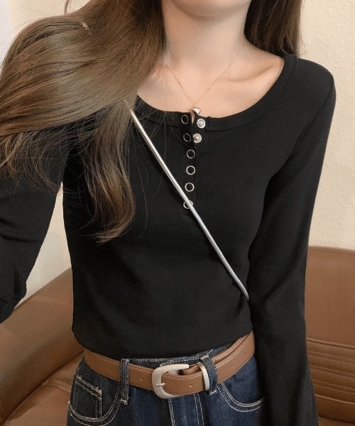FUNdaysion(ファンデイション)の「ヘンリーネック長袖Tシャツ(Tシャツ/カットソー・レディース・ホワイト/グレー/ブラック・M)」の13枚目の写真