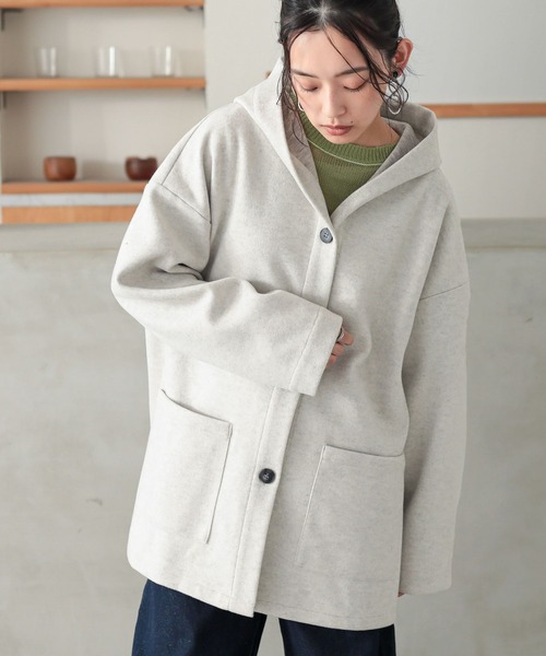 n'OrLABEL(ノアールレーベル)の「『フード付きウールライクコーディガン』(ダウンジャケット/コート・レディース・オートミール/ブラック/モカ・FREE)」の1枚目の写真