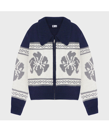 Flower Cowichan Cardigan - Navy
