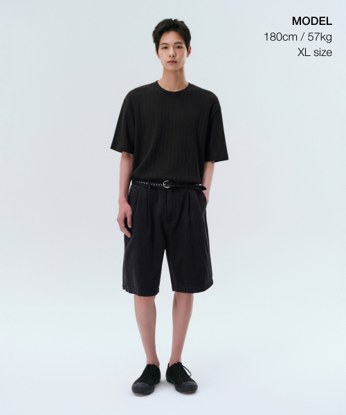 MUSINSA STANDARD（ムシンサスタンダード）の「リラックスドクロシェニットTシャツ[ブラック]（Tシャツ/カットソー・メンズ・その他・SMALL/MEDIUM/LARGE/X-LARGE/XX-LARGE）」の2枚目の写真