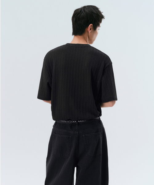 MUSINSA STANDARD（ムシンサスタンダード）の「リラックスドクロシェニットTシャツ[ブラック]（Tシャツ/カットソー・メンズ・その他・SMALL/MEDIUM/LARGE/X-LARGE/XX-LARGE）」の3枚目の写真