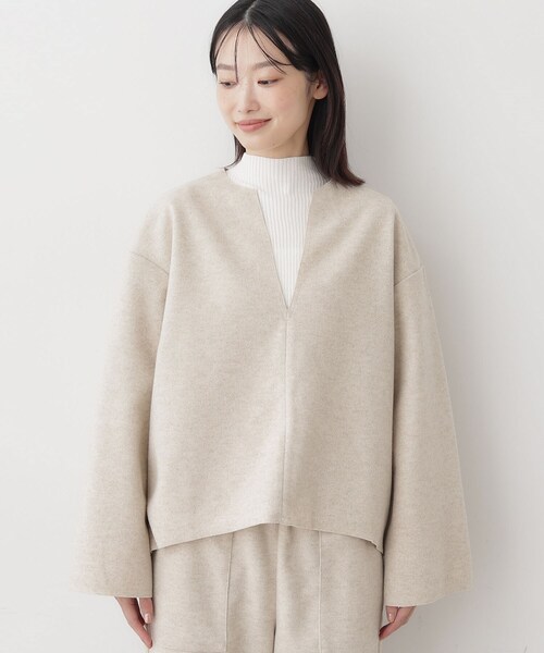 セール】【セットアップ可/洗える】Vネックメルトンジャージ（シャツ