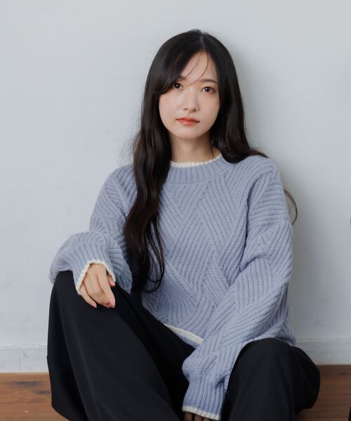 RETRO GIRL(レトロガール)の「ダイヤ柄編みニット(ニット/セーター・レディース・ナチュラル/パープル/チャコールグレー・FREE)」の4枚目の写真
