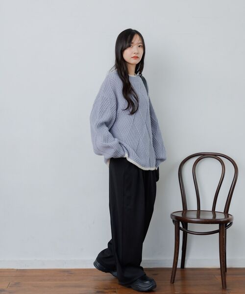 RETRO GIRL(レトロガール)の「ダイヤ柄編みニット(ニット/セーター・レディース・ナチュラル/パープル/チャコールグレー・FREE)」の7枚目の写真