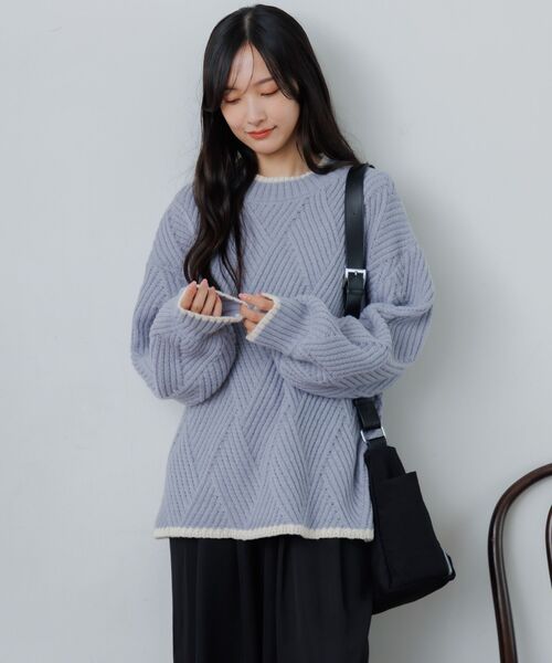 RETRO GIRL(レトロガール)の「ダイヤ柄編みニット(ニット/セーター・レディース・ナチュラル/パープル/チャコールグレー・FREE)」の10枚目の写真